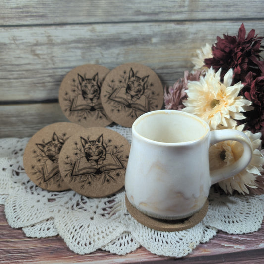 Cat with book cork coaster (Tabby)