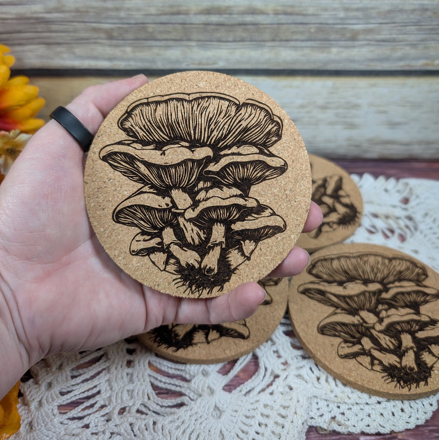 Oyster Mushrooms cork coaster