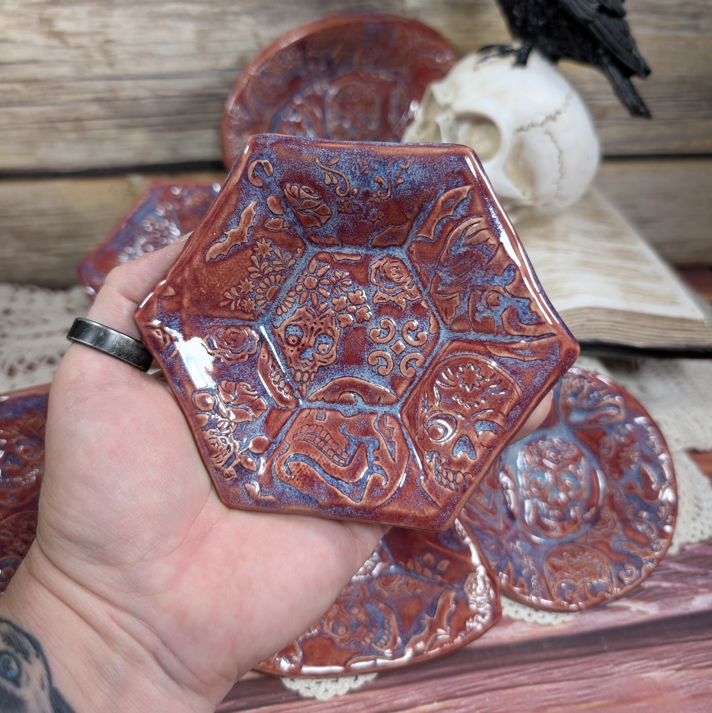 Tiny Trinket dish (skulls and sugar skulls)
