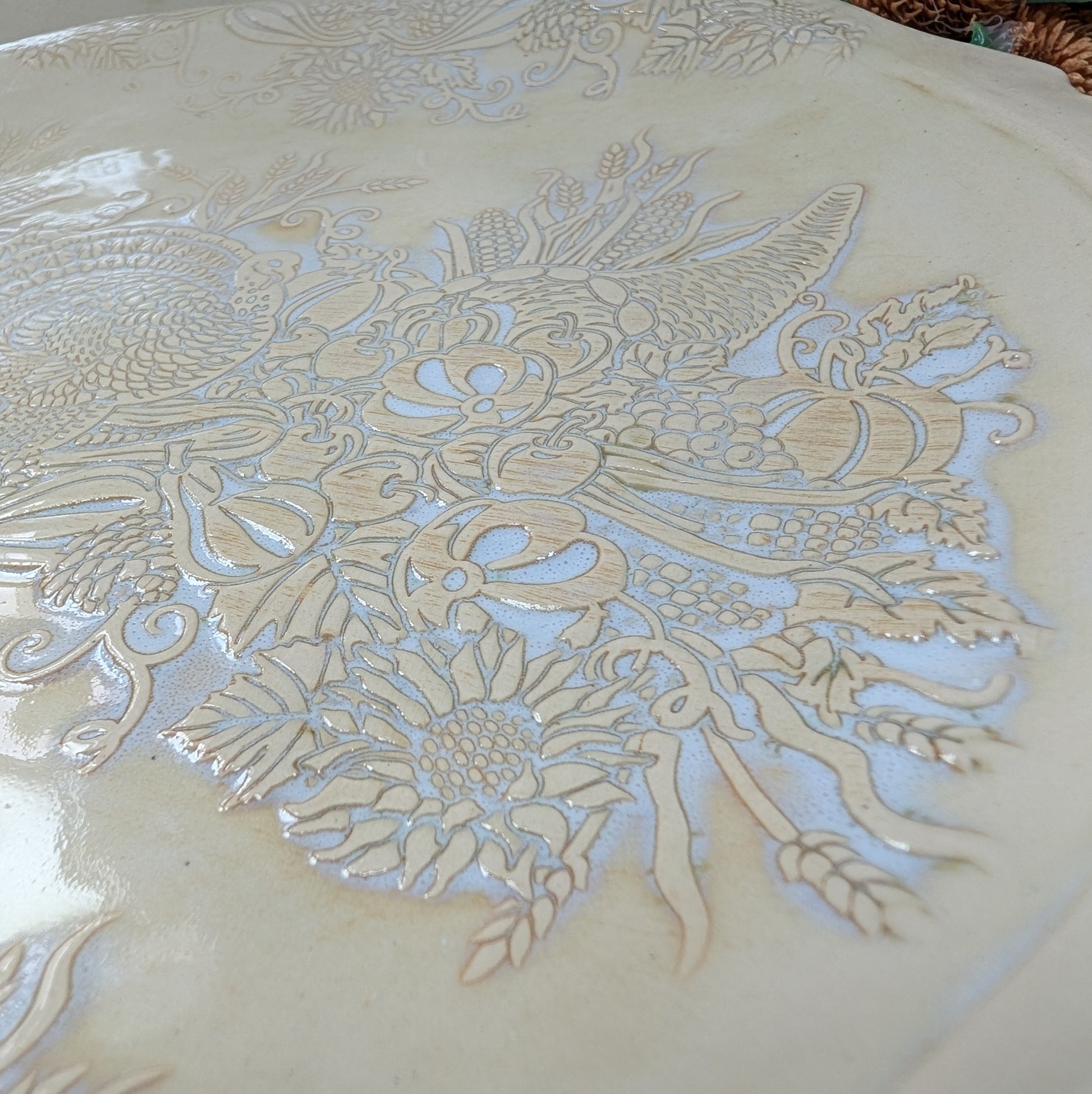 Close-up of a textured surface with floral patterns