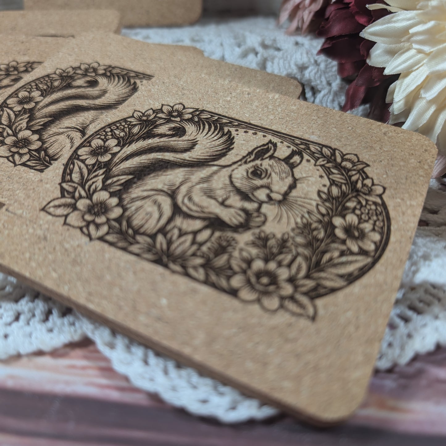 Squirrel cork coaster (square)