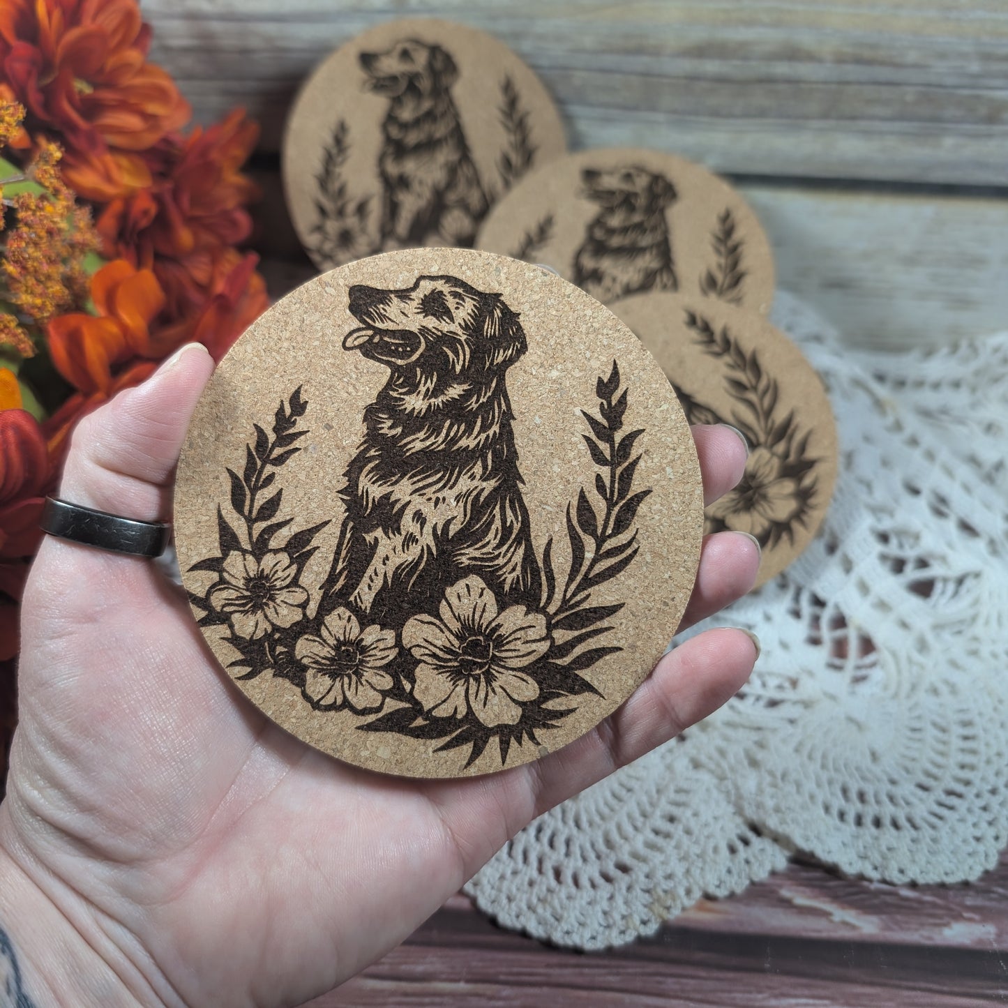Golden Retriever cork coaster