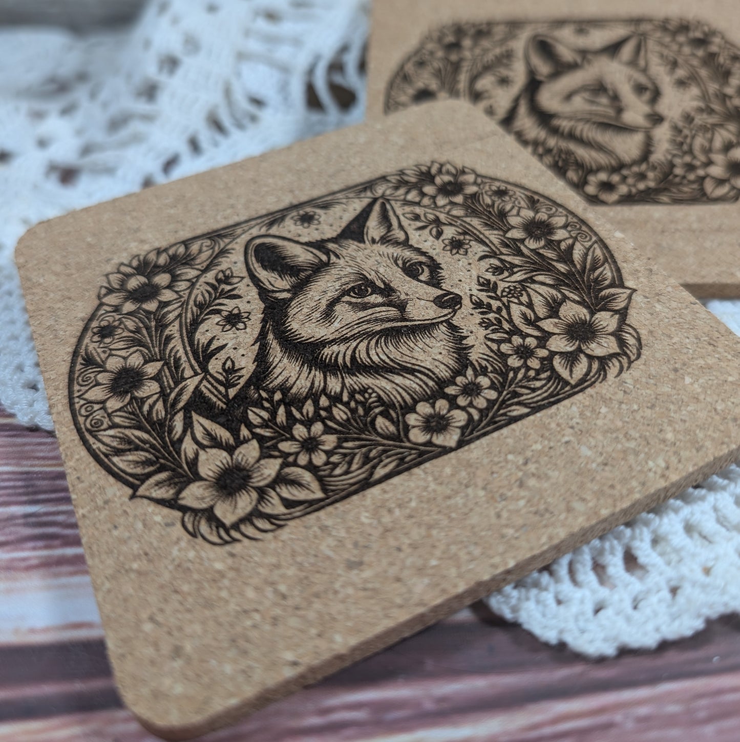 Fox cork coaster (square)
