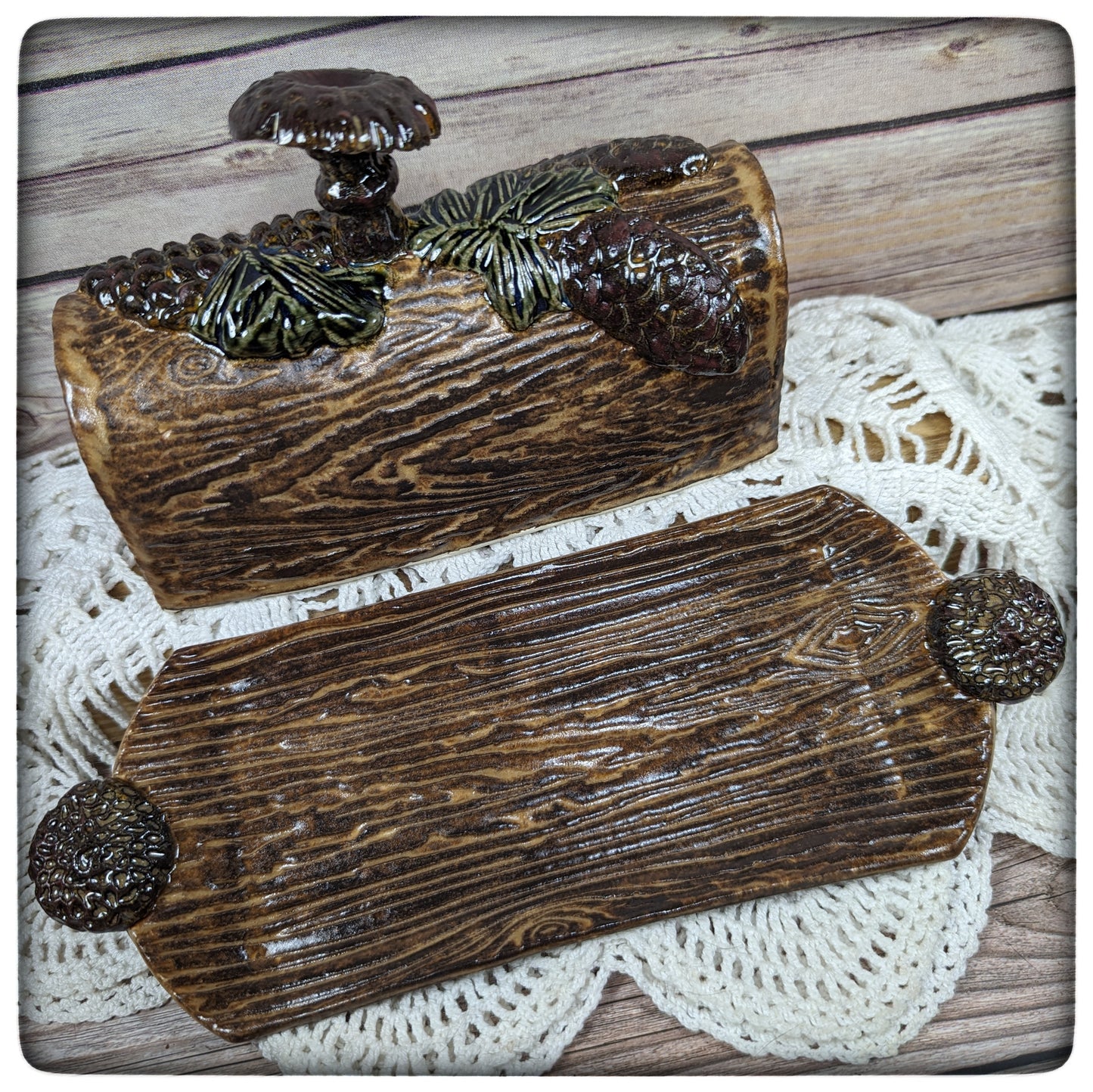 Butter Dish (Pinecone and Mushroom)