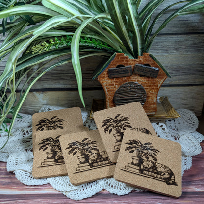 Cat with book cork coaster (sleeping Tabby)
