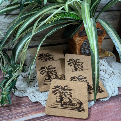 Cat with book cork coaster (sleeping Tabby)